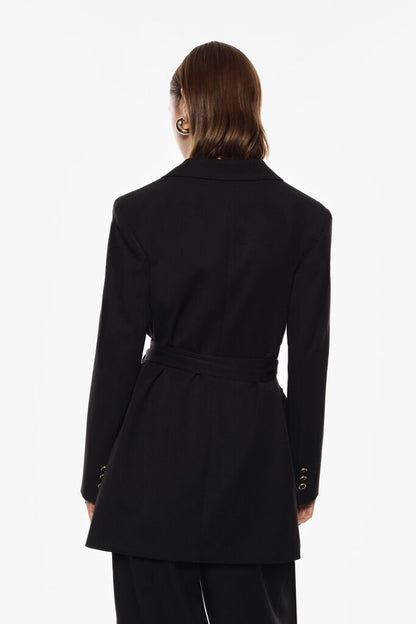 Black Tailored Jacket with Belted Waist