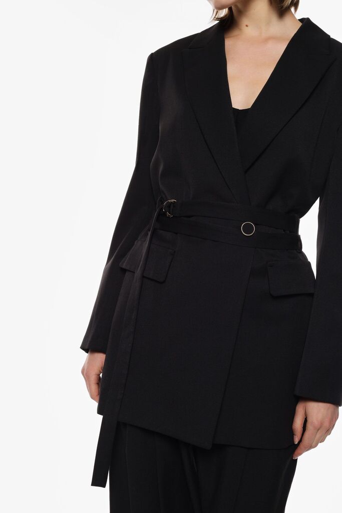 Black Tailored Jacket with Belted Waist