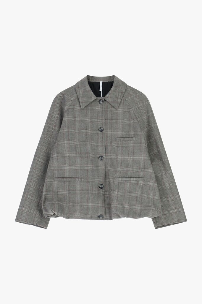 Gray Plaid Wool Jacket with Relaxed Fit