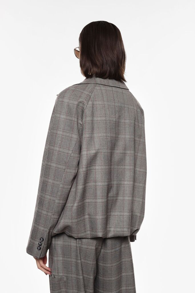 Gray Plaid Wool Jacket with Relaxed Fit