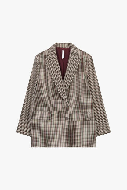 Plaid Tailored Blazer with Single-Breasted Closure