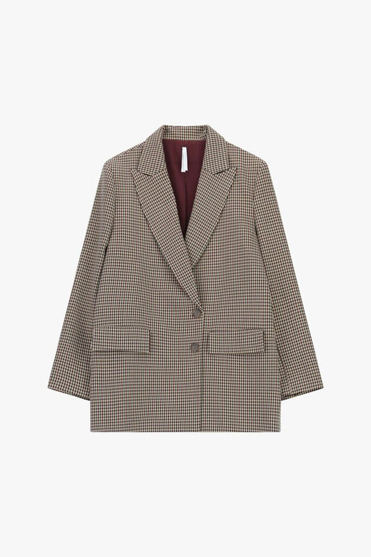 Plaid Tailored Blazer with Single-Breasted Closure