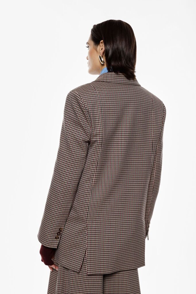 Plaid Tailored Blazer with Single-Breasted Closure