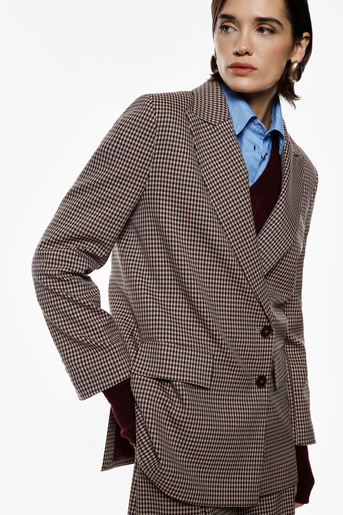 Plaid Tailored Blazer with Single-Breasted Closure