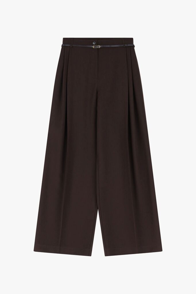 Chocolate Wide-Leg Pants with Belt Detail