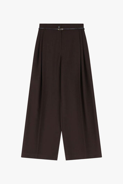 Chocolate Wide-Leg Pants with Belt Detail