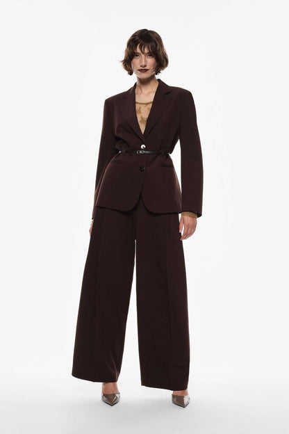 Chocolate Wide-Leg Pants with Belt Detail