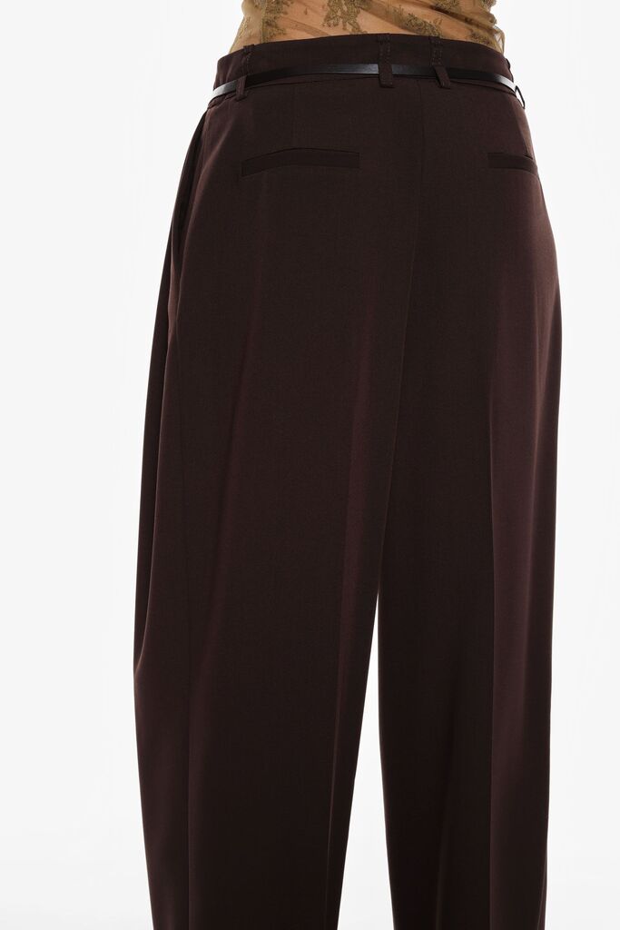 Chocolate Wide-Leg Pants with Belt Detail