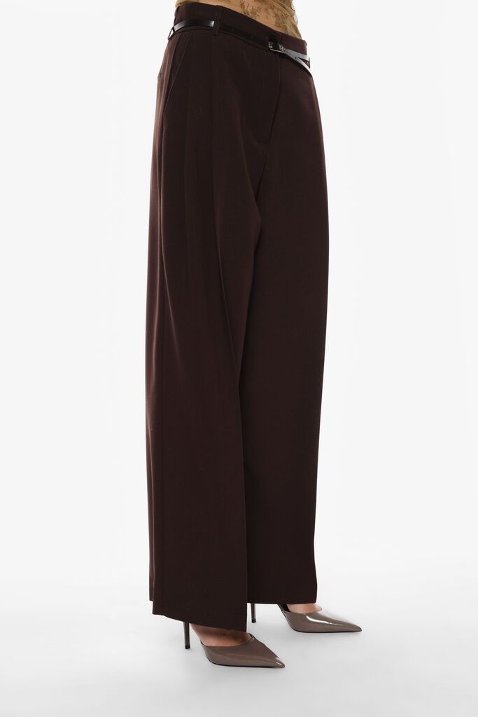 Chocolate Wide-Leg Pants with Belt Detail
