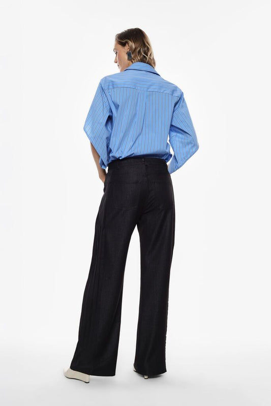 Black Wide-Leg Trousers with Pleated Side Panels