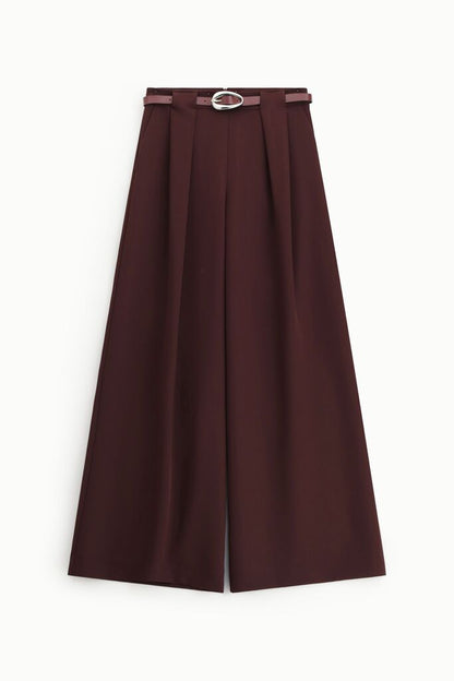 Chocolate Wide-Leg Trousers with Belted Waist