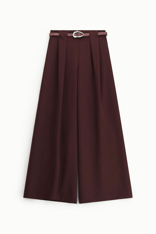 Chocolate Wide-Leg Trousers with Belted Waist