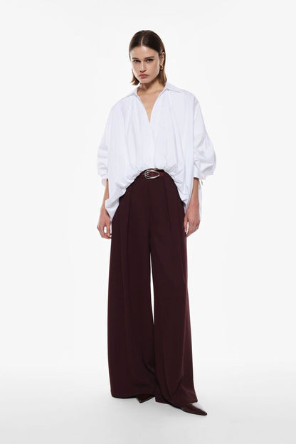 Chocolate Wide-Leg Trousers with Belted Waist