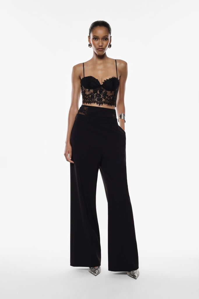 Black Wide-Leg Culottes with Lace Waist Detail