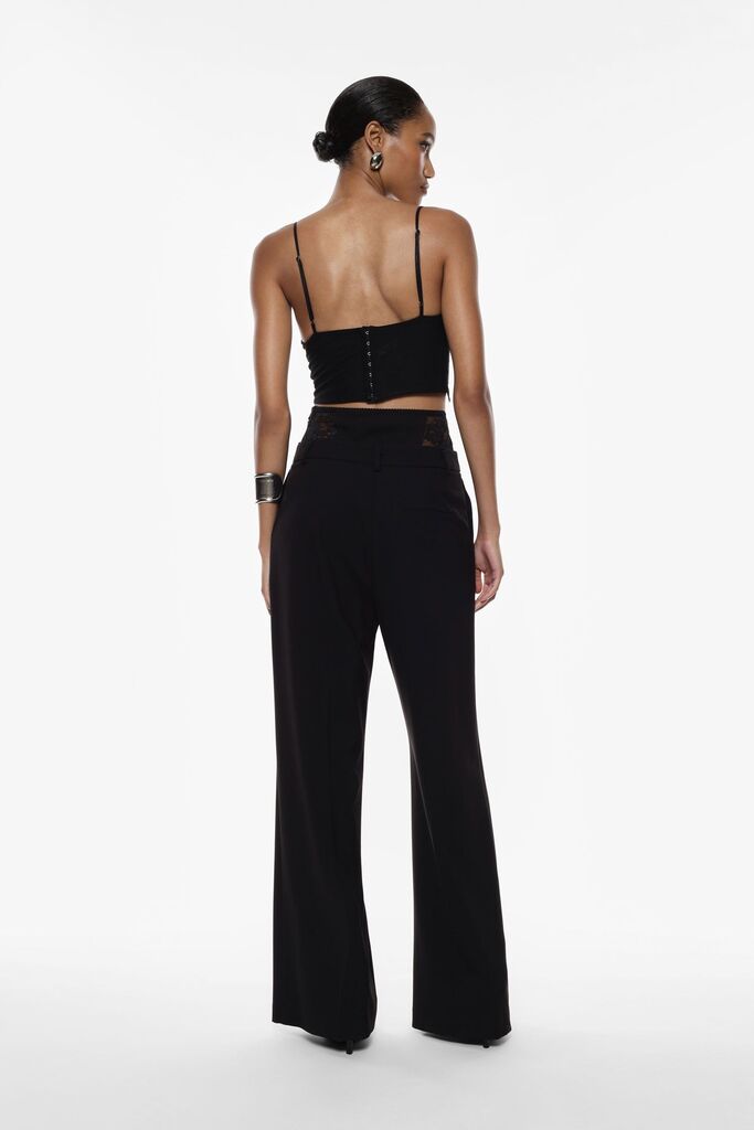 Black Wide-Leg Culottes with Lace Waist Detail