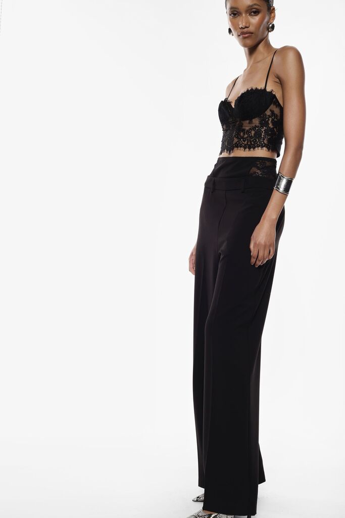 Black Wide-Leg Culottes with Lace Waist Detail