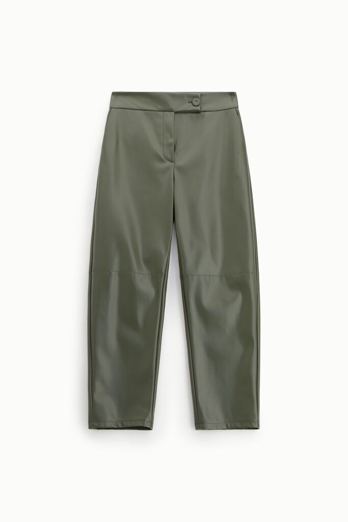 Olive Faux Leather Cropped Pants with Wide Leg