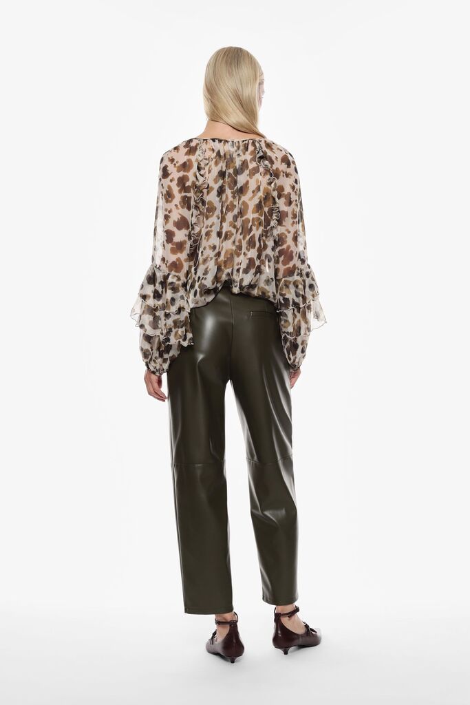 Olive Faux Leather Cropped Pants with Wide Leg