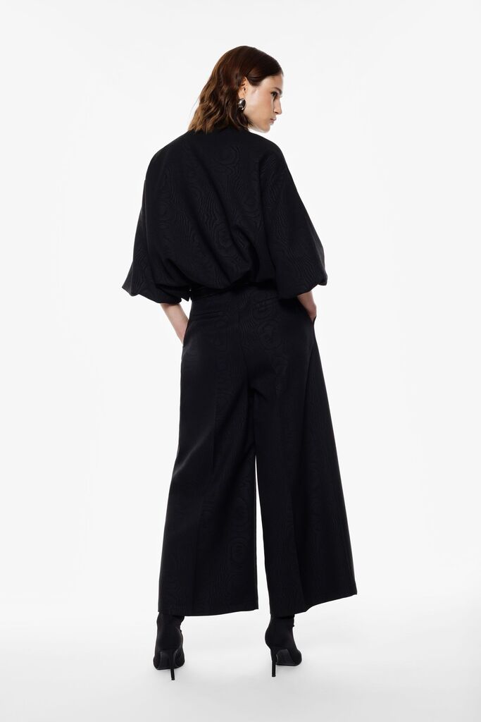 Black Jacquard Wide-Leg Culottes