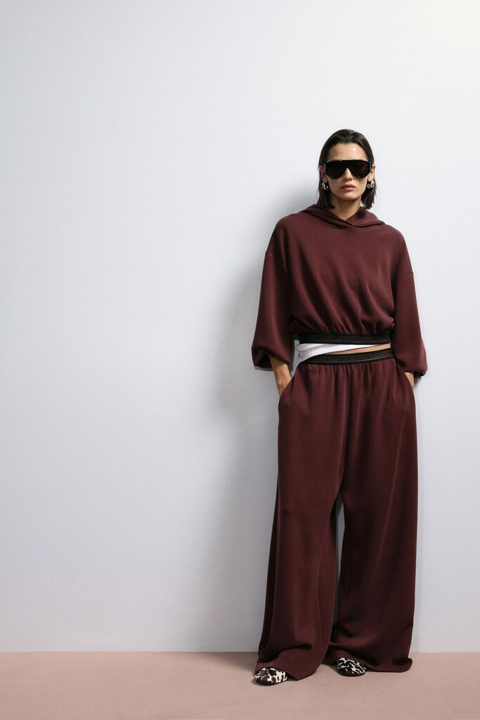 Chocolate Brown Wide-Leg Pants with Elastic Waistband