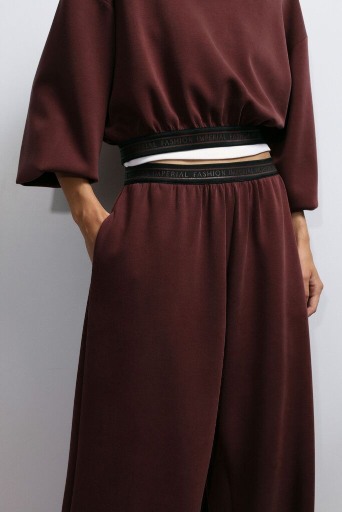 Chocolate Brown Wide-Leg Pants with Elastic Waistband