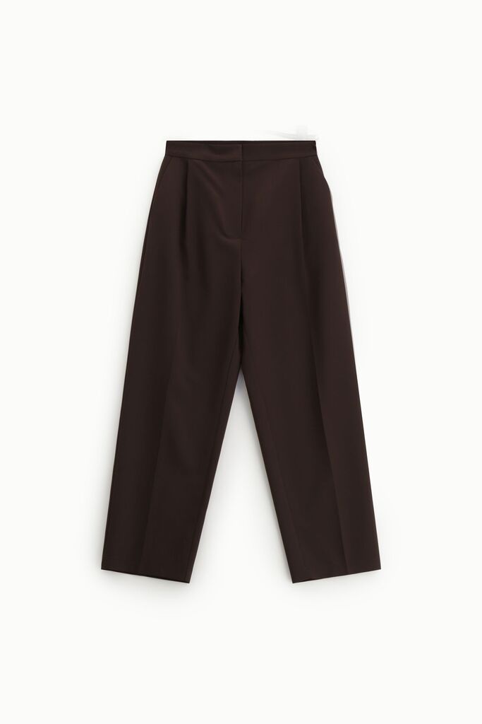 Chocolate Pleated Wide-Leg Trousers