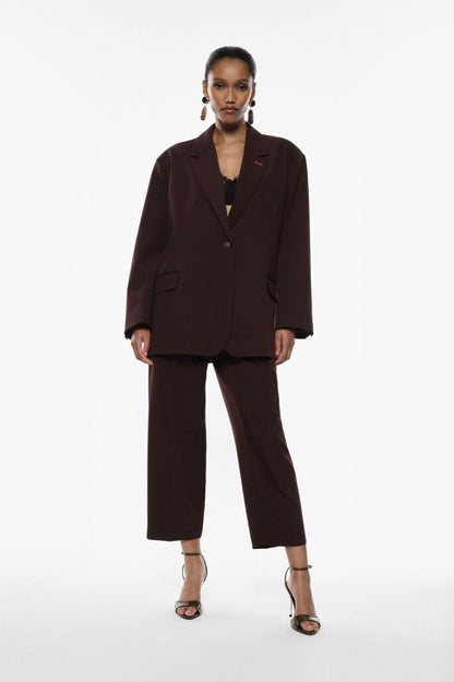 Chocolate Pleated Wide-Leg Trousers