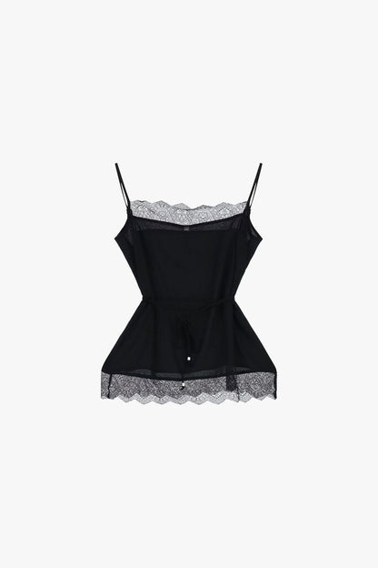 Black Lace-Trim Camisole with Adjustable Straps