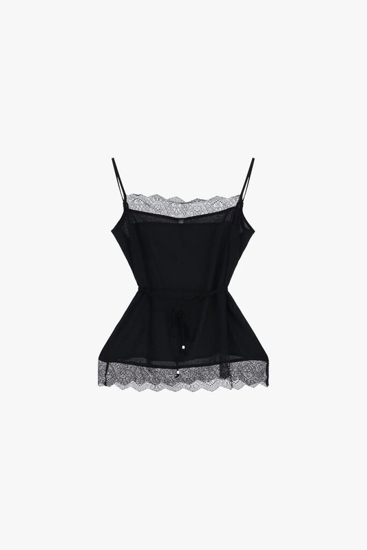 Black Lace-Trim Camisole with Adjustable Straps