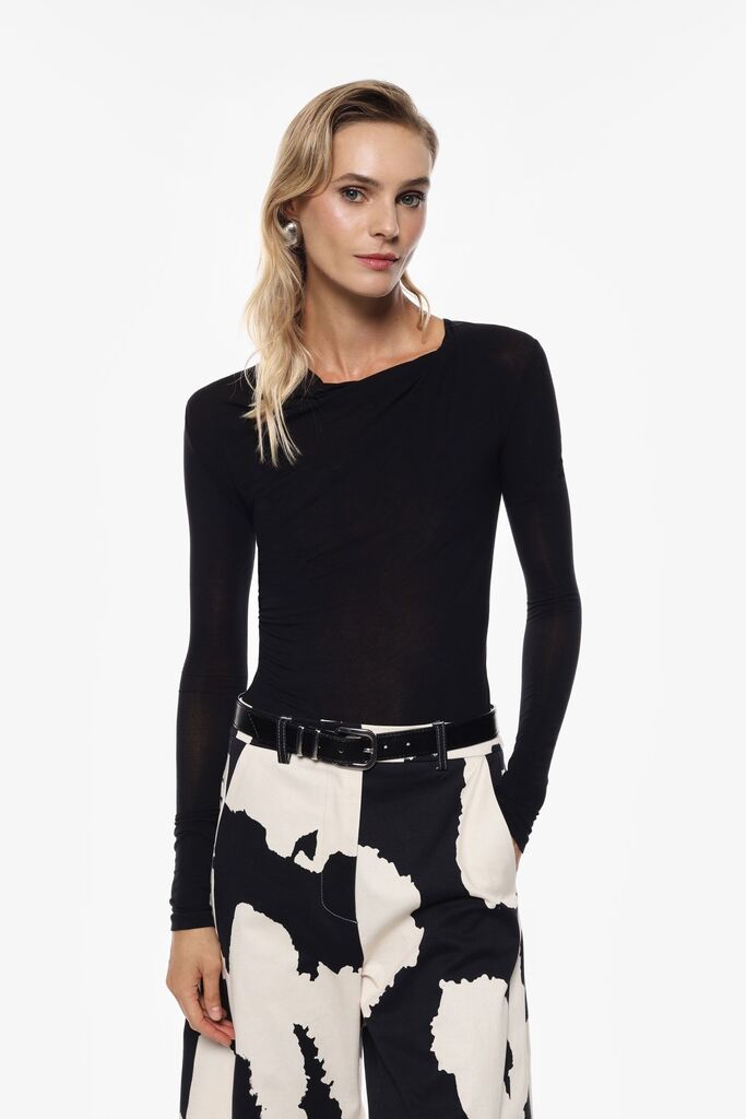 Brown Sheer Drape Long Sleeve Top