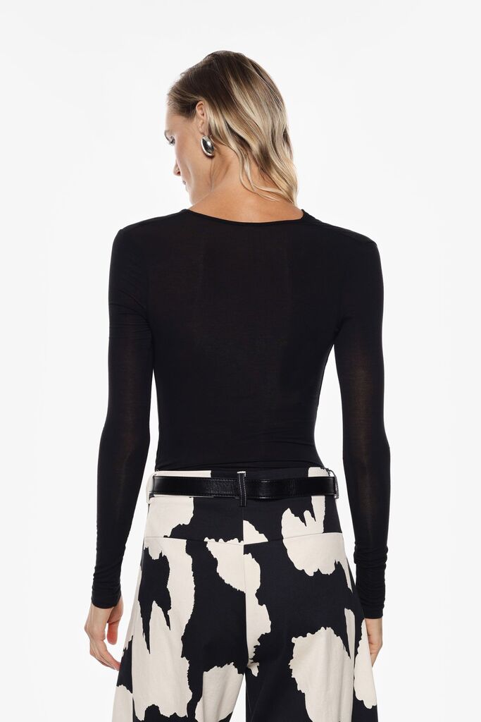 Brown Sheer Drape Long Sleeve Top