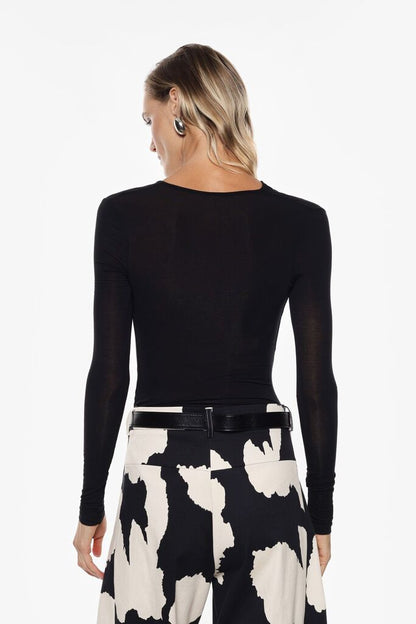 Brown Sheer Drape Long Sleeve Top