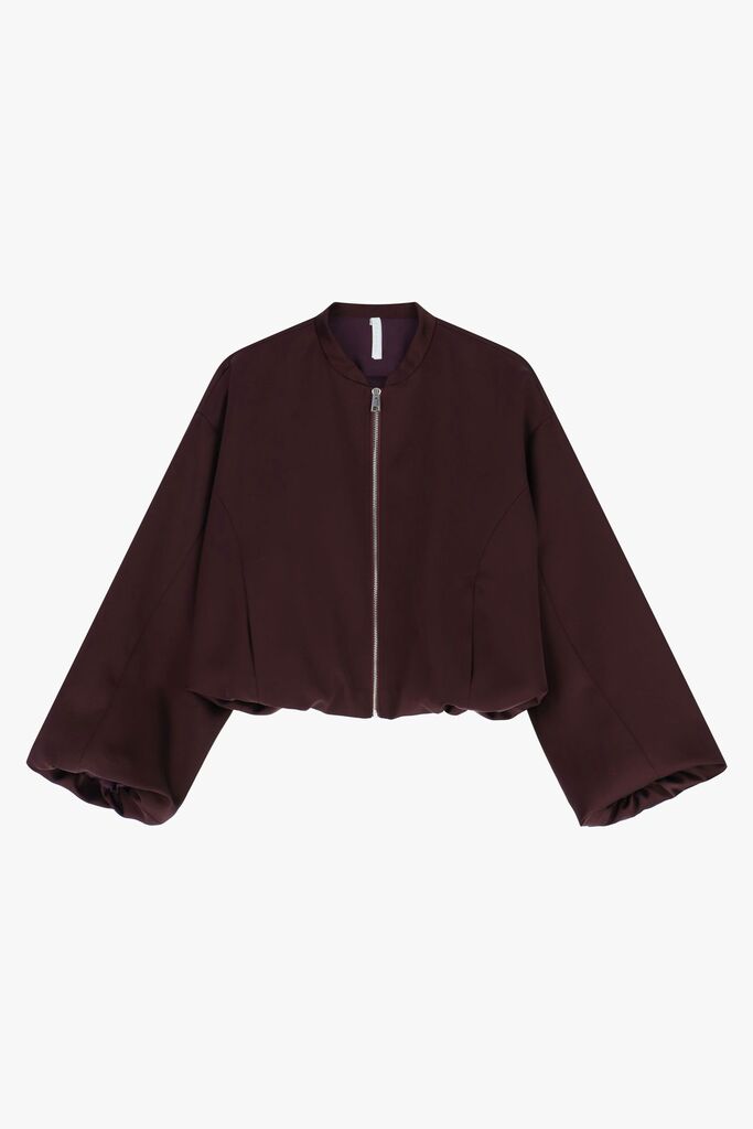 Deep Plum Cropped Jacket with Wide Sleeves