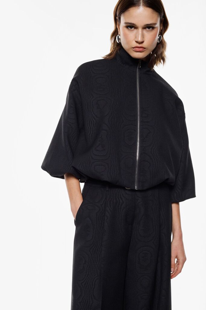Black Embossed Cape with Front Zip
