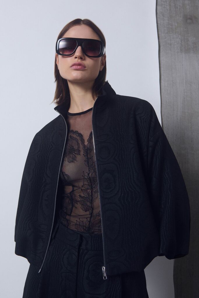 Black Embossed Cape with Front Zip