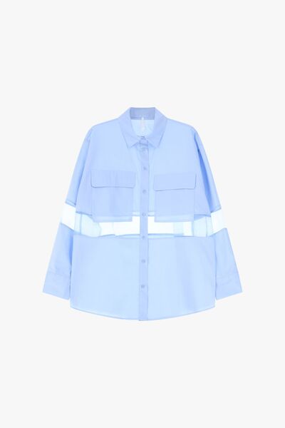 Light Blue Cotton Overshirt with Reflective Stripes
