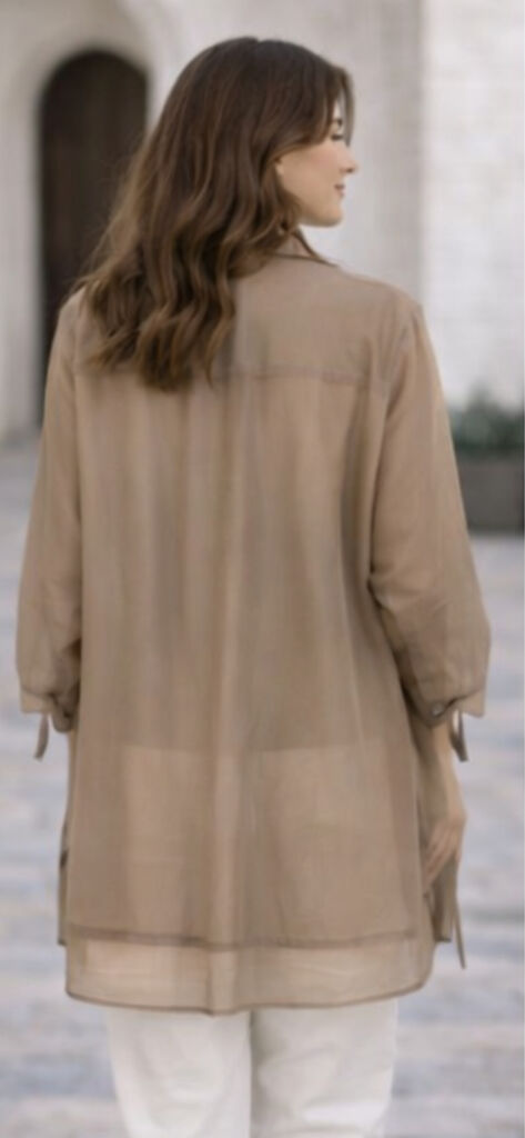 Taupe Sheer Oversized Shirt with Pocket Detail