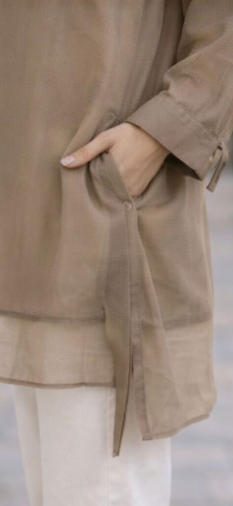 Taupe Sheer Oversized Shirt with Pocket Detail