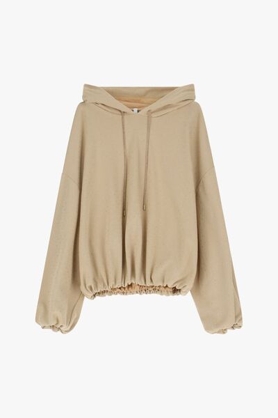 Beige Relaxed Hoodie with Elastic Hem