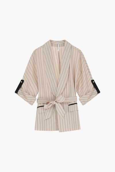 Striped Kimono Jacket with Belted Waist