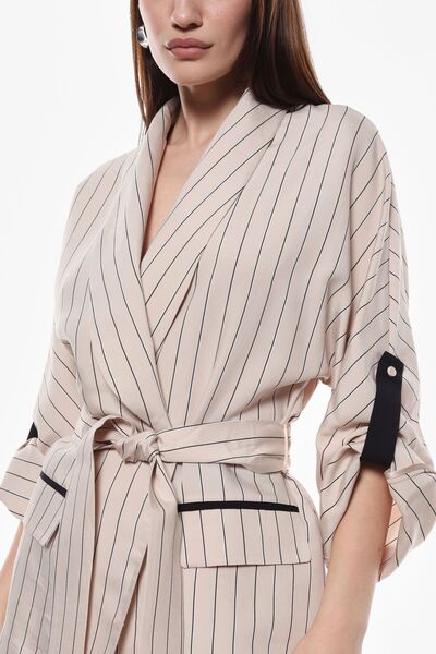 Striped Kimono Jacket with Belted Waist