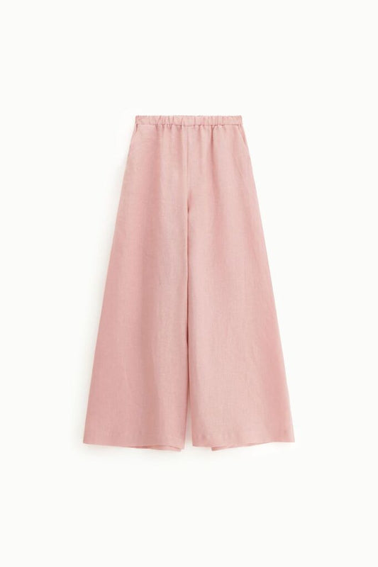 Blush Wide-Leg Linen Pants with Elastic Waist