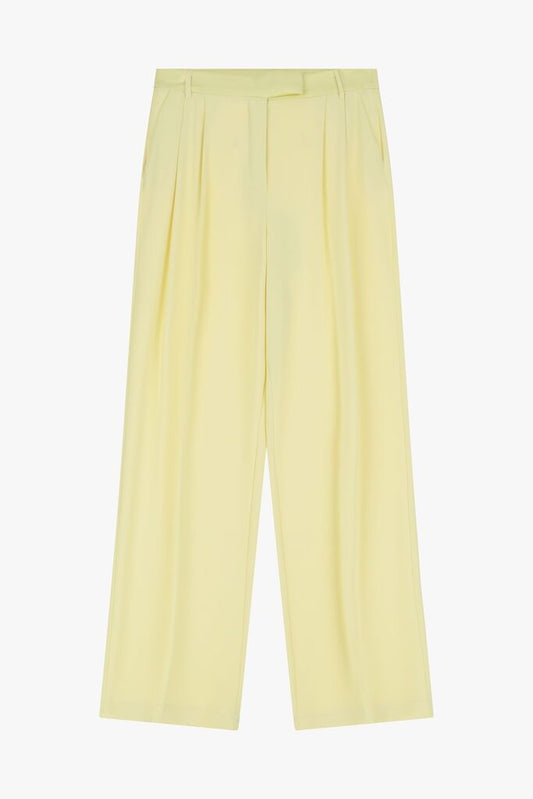 Soft Yellow Wide-Leg Trousers with Pleats