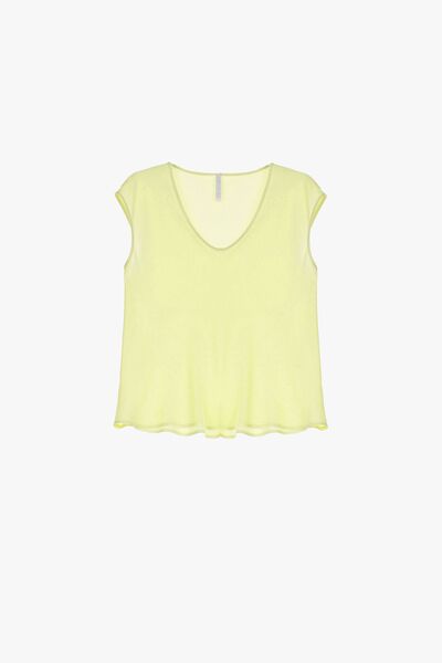 Lemon Sheer V-Neck Cap Sleeve Blouse