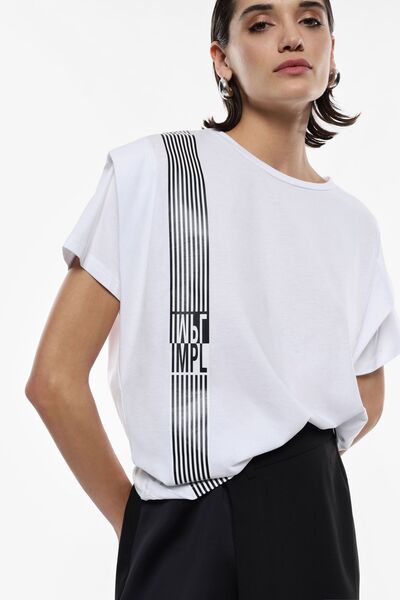 White Cotton Tee with Vertical Stripe Detail