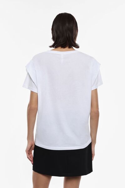 White Cotton Tee with Vertical Stripe Detail
