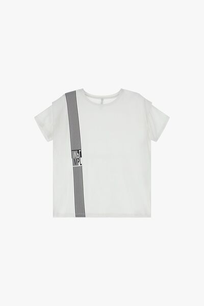 White Cotton Tee with Vertical Stripe Detail