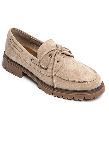Beige Suede Loafer with Lace-Up Detail
