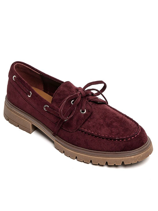 Burgundy Suede Loafers with Lug Sole