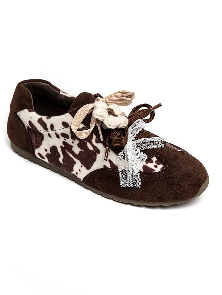 Brown Animal Print Sneaker with Lace Detail